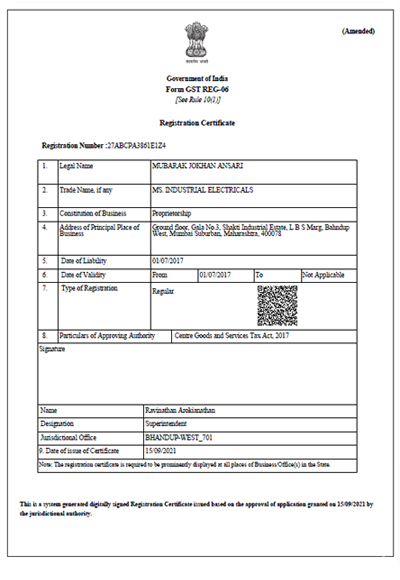 GST Registration Certificate